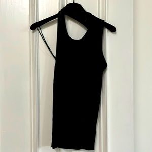 Helmut Lang asymmetrical black tank, ribbed cotton. XS.